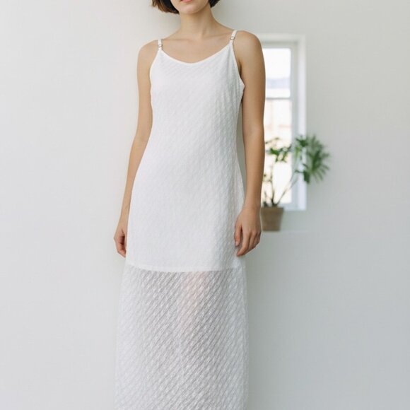 Wild Fable Junior Teens White Sleeveless Lace Textured Maxi Slip Dress Large - Picture 2 of 12